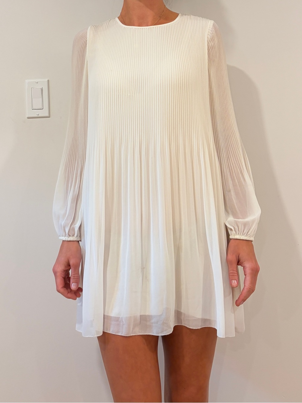 Wilfred White Pleated Long-Sleeve Mini Dress